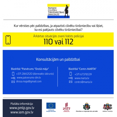 Kur vērsties pēc palīdzības, ja atpazīsti cilvēku tirdzniecību vai šķiet, ka esi pakļauts cilvēku tirdzniecībai?
