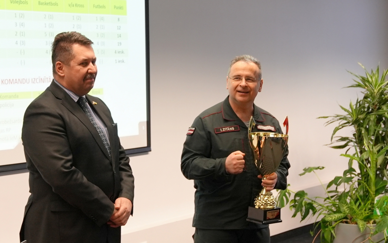 Apbalvo iekšlietu nozares čempionātu kopvērtējuma laureātus 