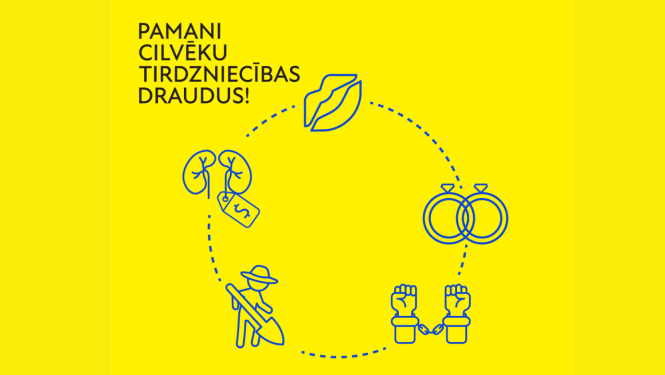 dzeltena bilde ar uzrakstu par cilvēku tirdzniecību