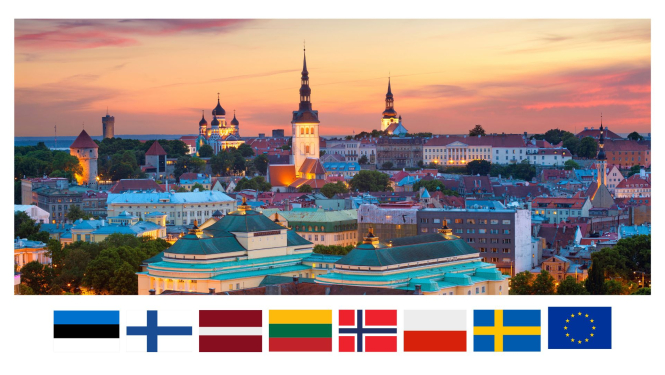Tallinas panorāma un dalībvalstu karogi