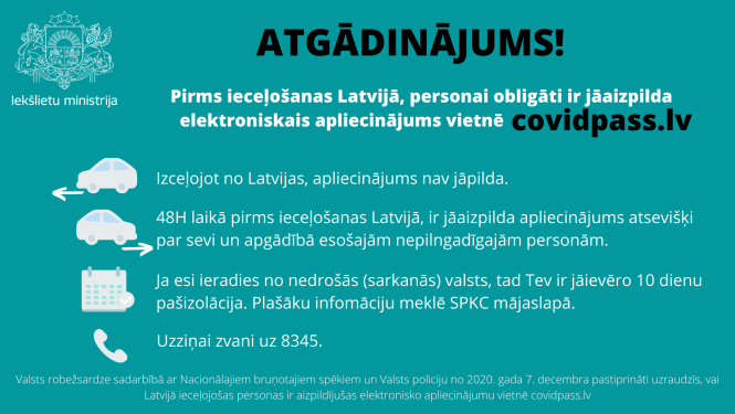 atgādinājums par covidpass.lv aizpildīšanu