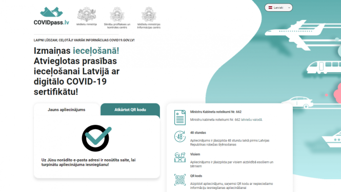 Covidpass.lv mājaslapa