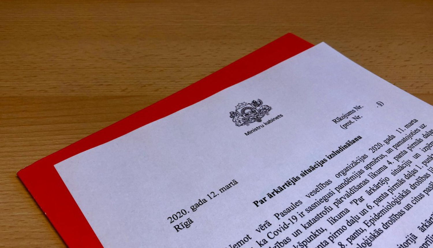 Dokuments par ārkārtējās situācijas izsludināšanu