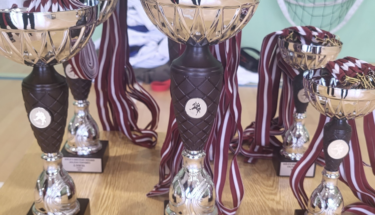 Kausi, medaļas uzlikti uz galda